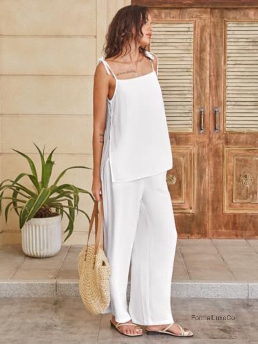 2 Piece Summer Set - Sleeveless Top & Wide Leg Pants - Loose Loungewear Travel - Picture 6 of 7
